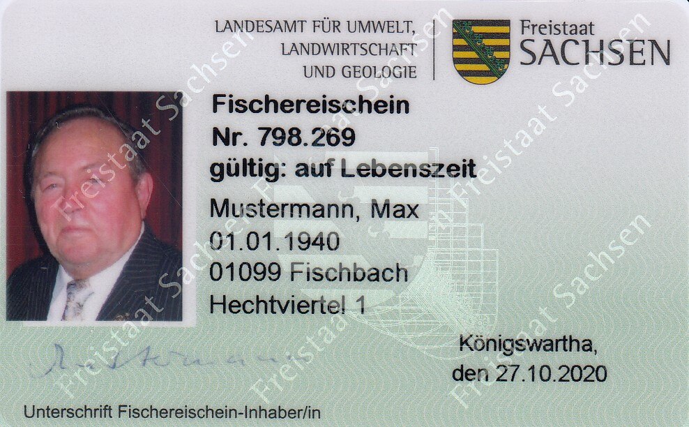 Fischereischein Plastikkarte, ID-Card-Format (Vorderseite)