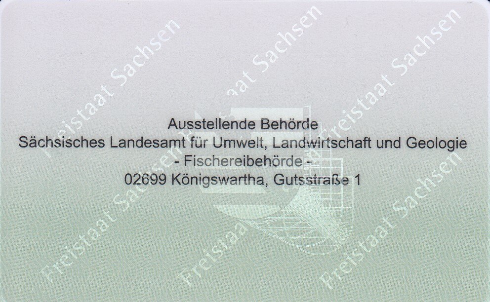Fischereischein Plastikkarte, ID-Card-Format (Rückseite)