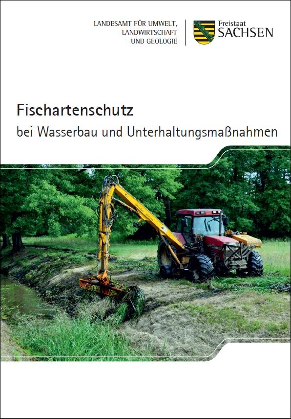 Das Bild zeigt den Titel der Broschüre Fischartenschutz bei Wasserbau und Unterhaltungsmaßnahmen