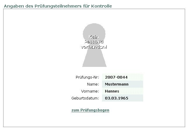 Ansicht der Angaben des Prüfungsteilnehmers zur Kontrolle